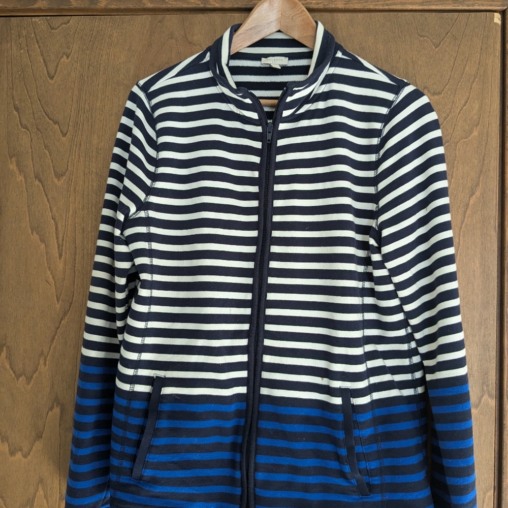 Talbots size large black,cream,blue striped sweatshirt
